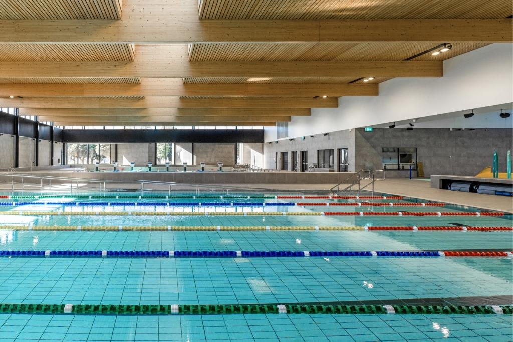 Learn to Swim Pool - Chroma Pool Tiles Feature vaulted ceiling